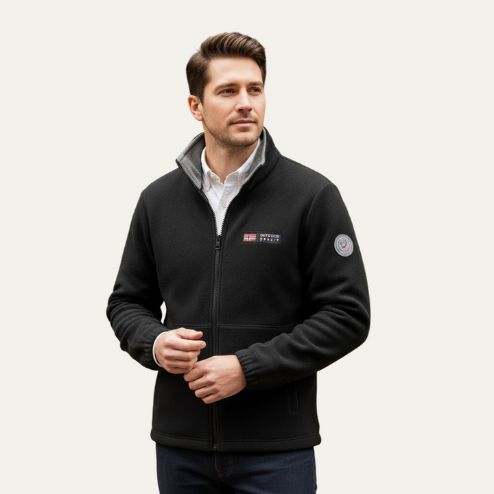 Mens Fleece Jacket Textured High Collar Zip Front