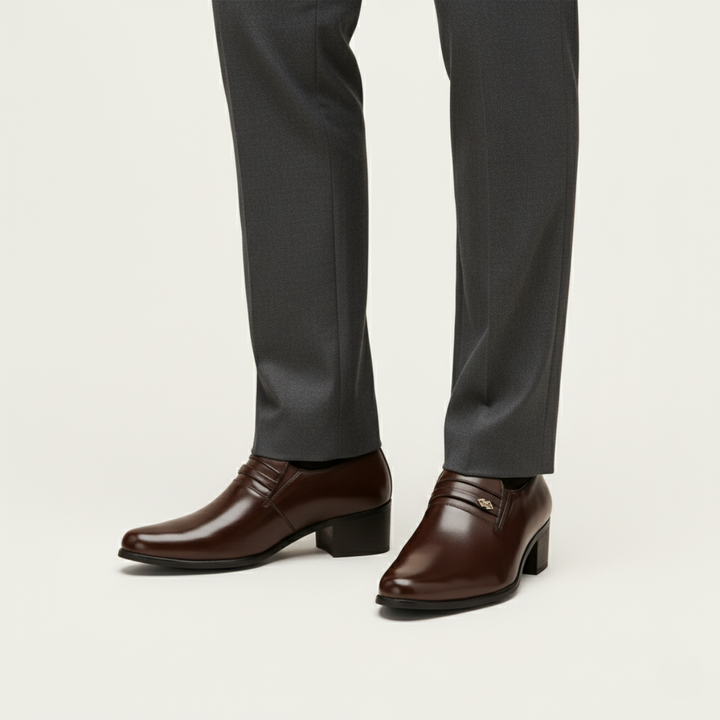 Mens Leather Dress Shoes Slip-On Cuban Heel Loafers