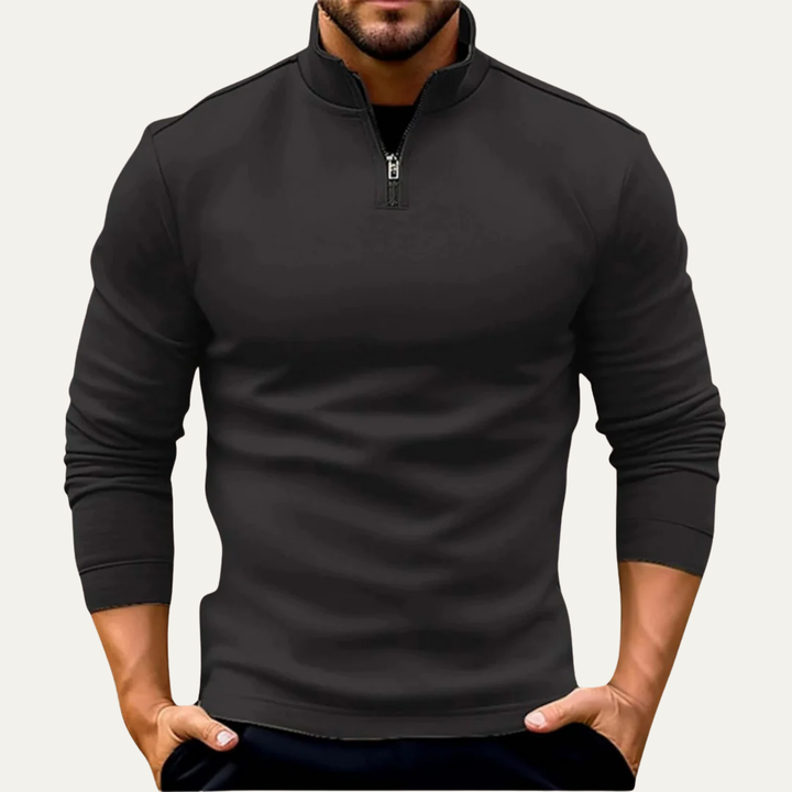 Mens Pullover Quarter Zip Stand Collar Fitted