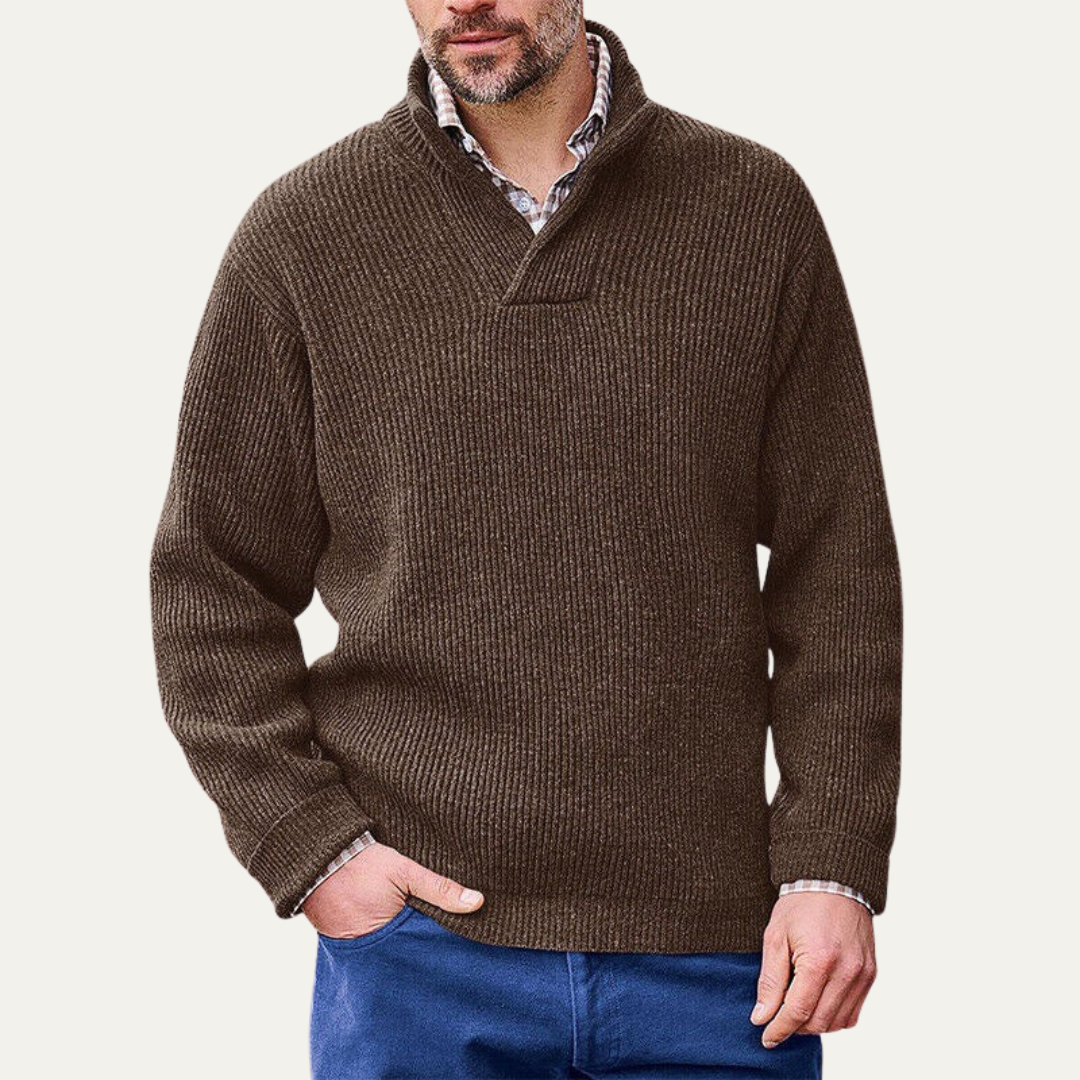 Mens Heavy Knit Sweater Split V-Neck Collar - BritishMode