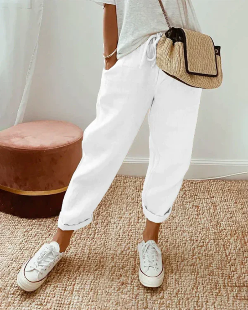 Womens Linen Trousers Relaxed Fit - BritishMode