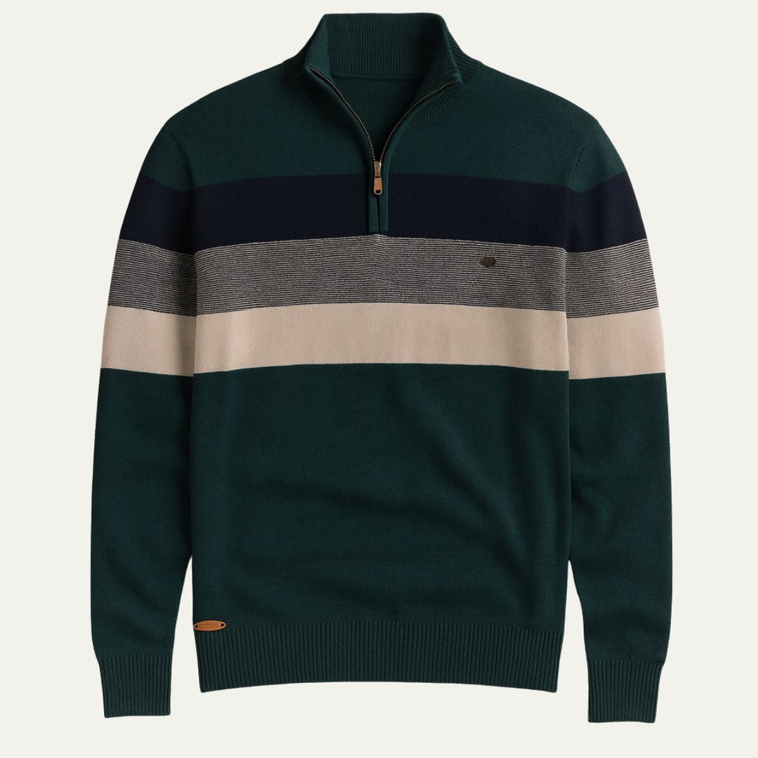 Mens Knit Jumper Quarter Zip Striped Pattern