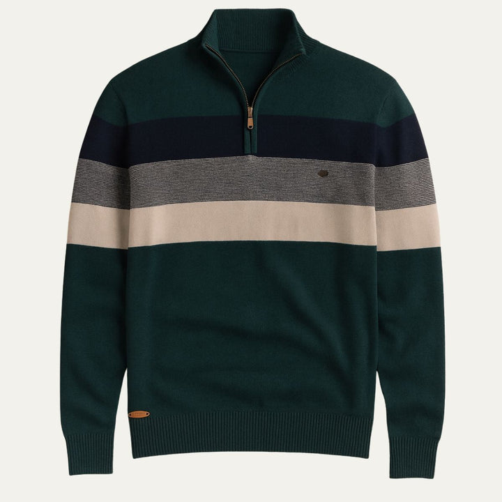 Mens Knit Jumper Quarter Zip Striped Pattern