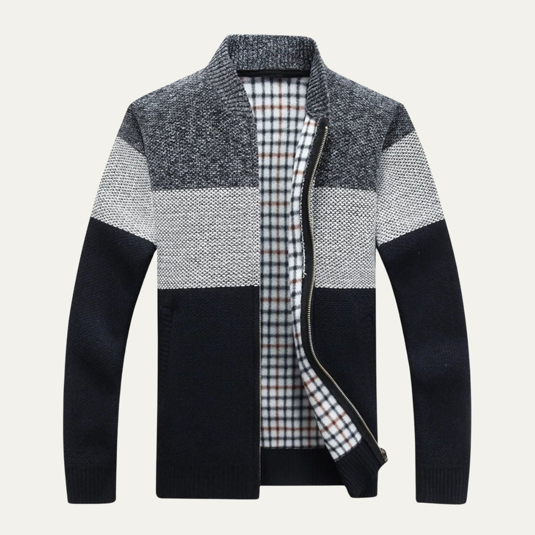 Mens Knit Cardigan Zip-Up Color Block