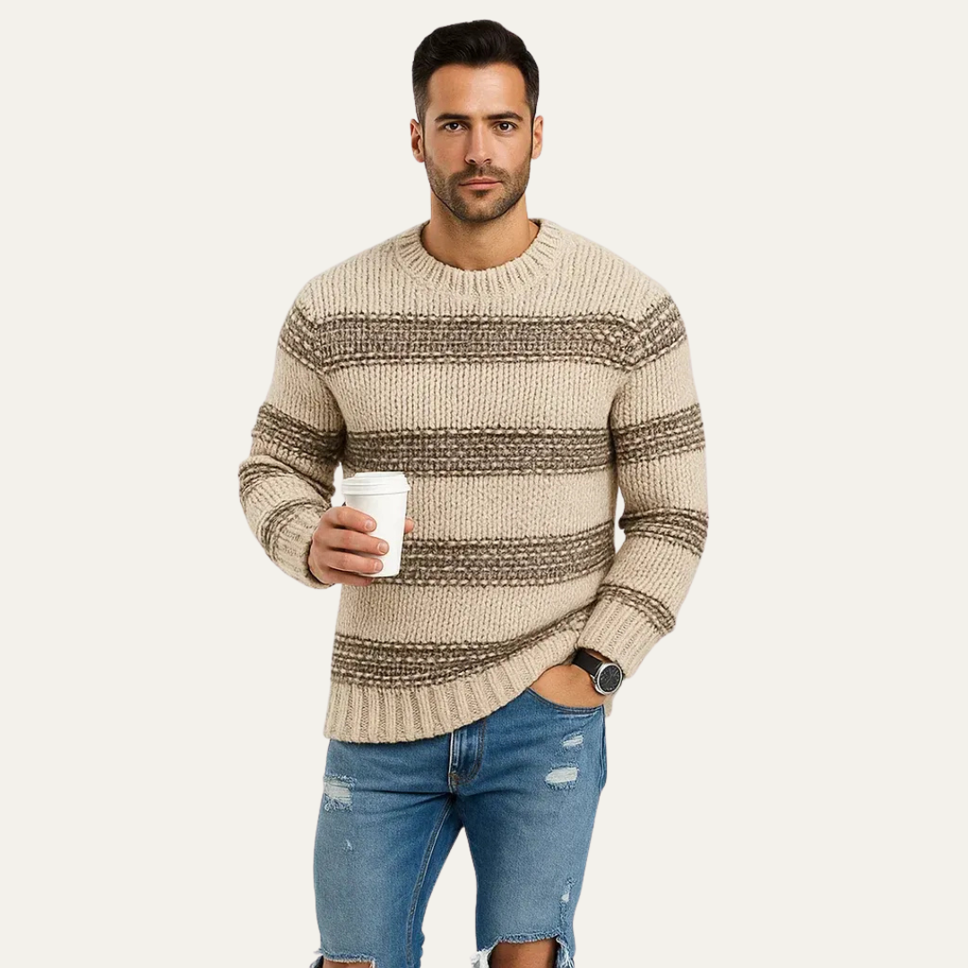 Mens Ribbed Crew Neck Sweater Chunky Knit - BritishMode