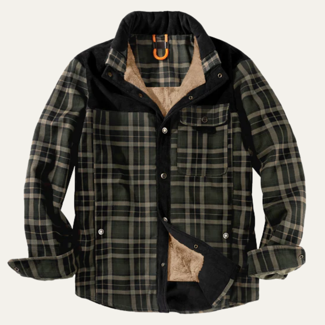 Mens Insulated Flannel Shacket with Faux Fur Lining Relaxed Fit