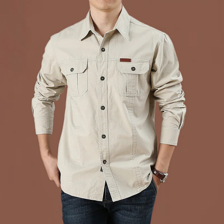 Unisex Work Shirt Cotton Relaxed Fit Long Sleeve with Pockets