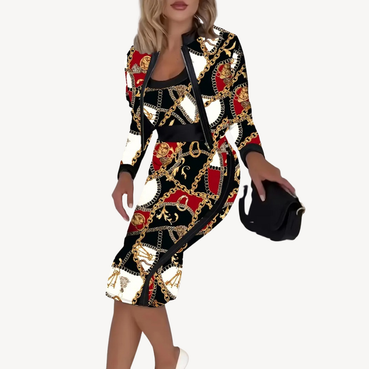 Womens Dress and Jacket Set Chain Print - BritishMode