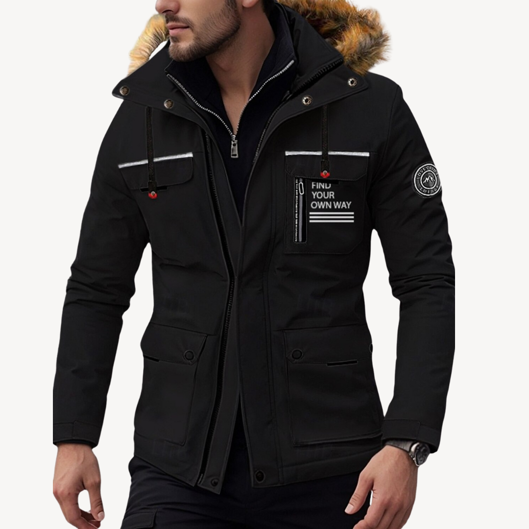 Mens Insulated Puffer Jacket with Detachable Faux Fur Hood - BritishMode