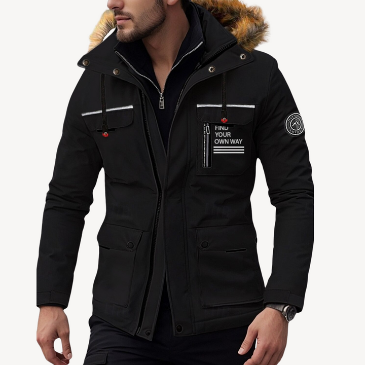 Mens Insulated Puffer Jacket with Detachable Faux Fur Hood - BritishMode