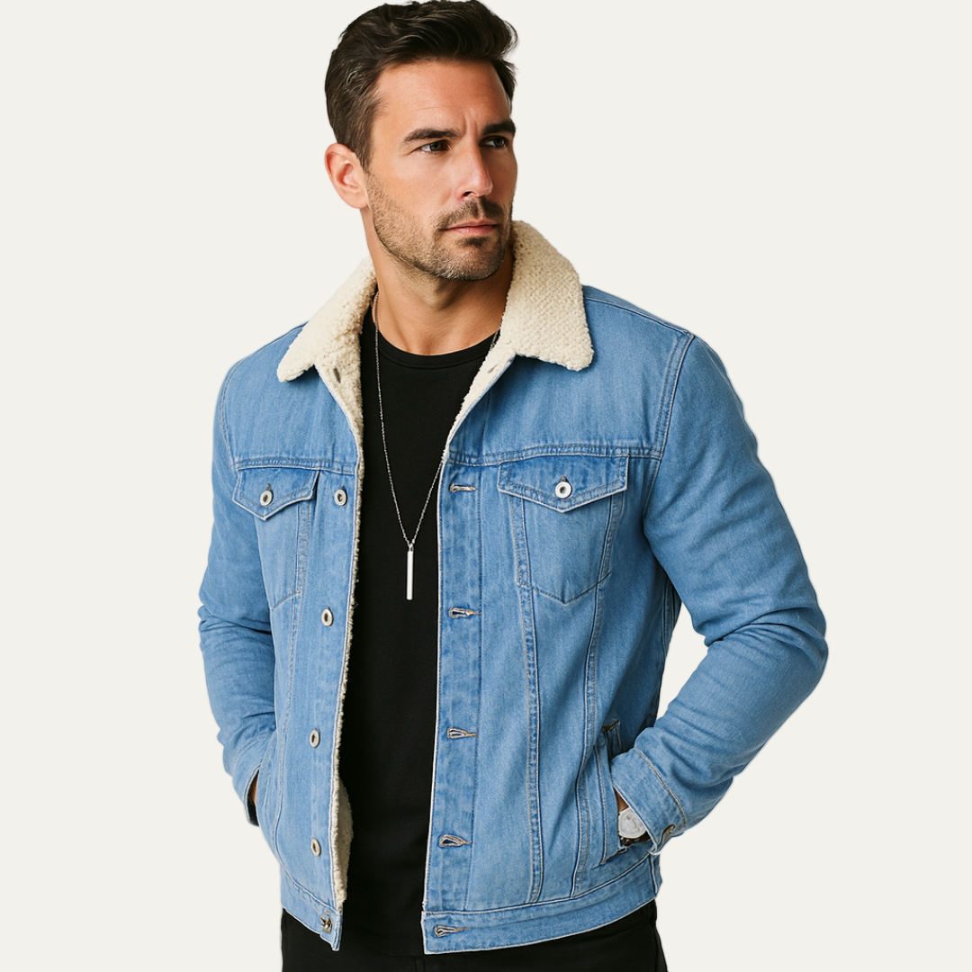Mens Denim Jacket Sherpa Lined Relaxed Fit - BritishMode