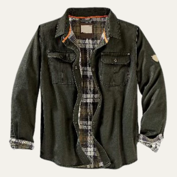 Mens Utility Shacket with Plaid Lining Relaxed Fit