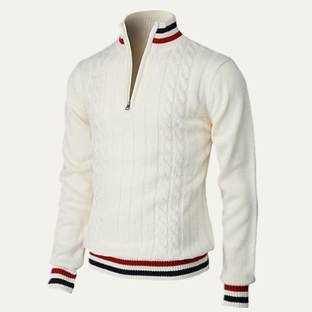 Mens Cable Knit Sweater Mock Neck Zip Front