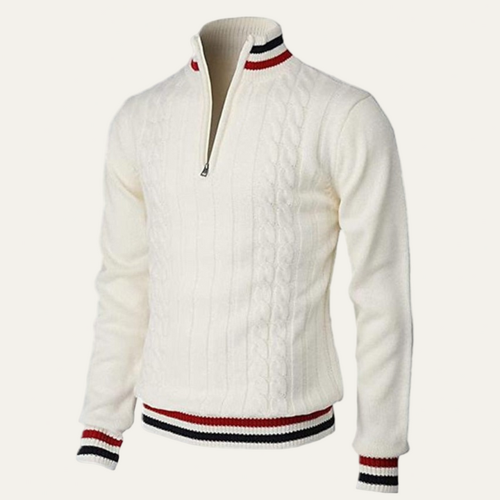 Mens Cable Knit Sweater Mock Neck Zip Front