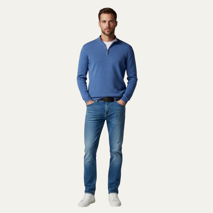 Mens Quarter Zip Sweater Textured Standing Collar - BritishMode
