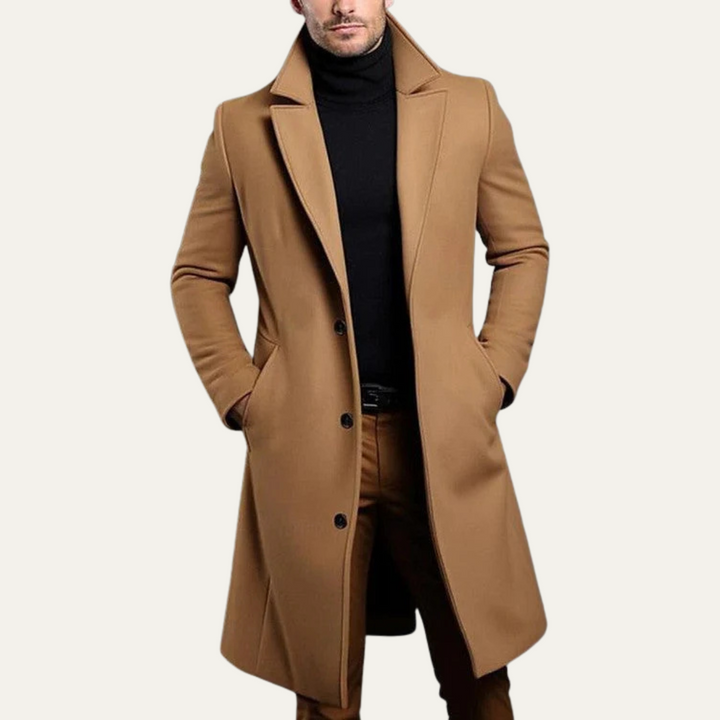 Mens Wool Coat Single Breasted Minimal Elegant Fit