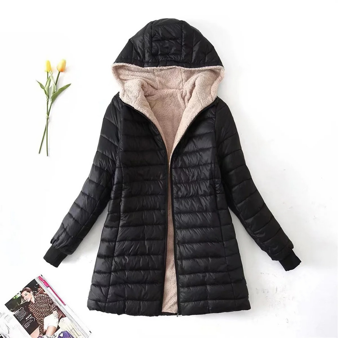 Womens Padded Parka Jacket with Hood Warm Insulated - BritishMode