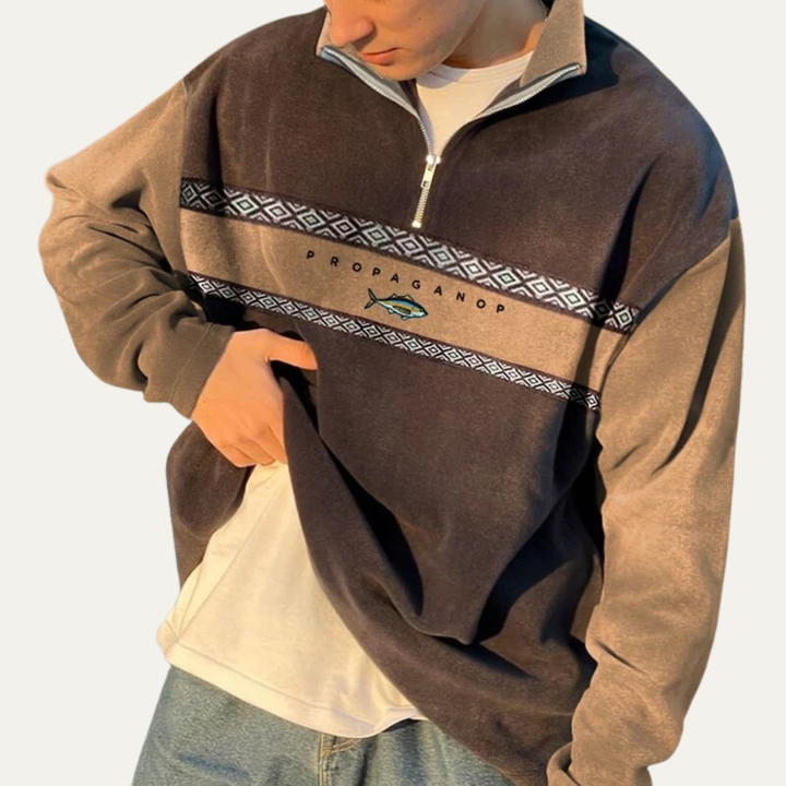 Mens Pullover Sweatshirt Quarter Zip Color Block