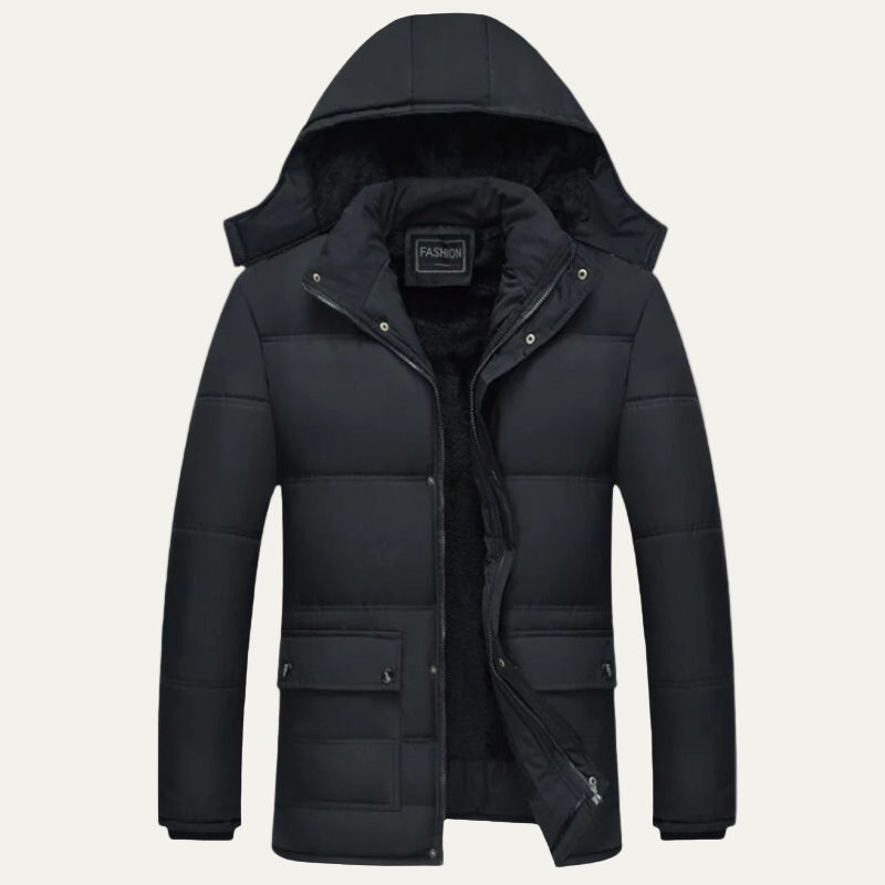 Mens Puffer Jacket with Padding Structured Fit Detachable Hood - BritishMode