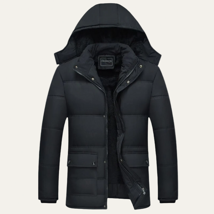 Mens Puffer Jacket with Padding Structured Fit Detachable Hood - BritishMode