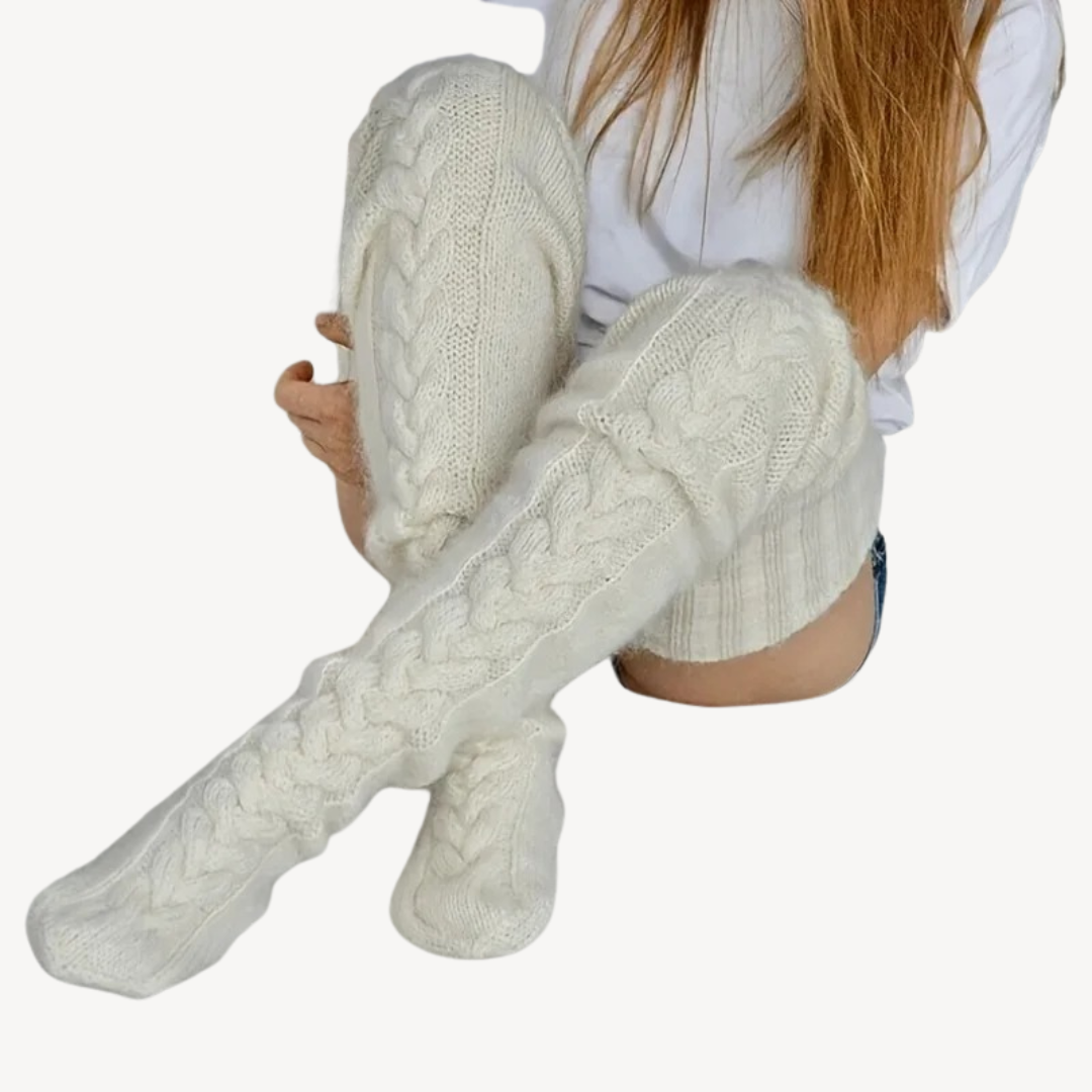 Womens Knit Thigh High Socks Stretch Fit