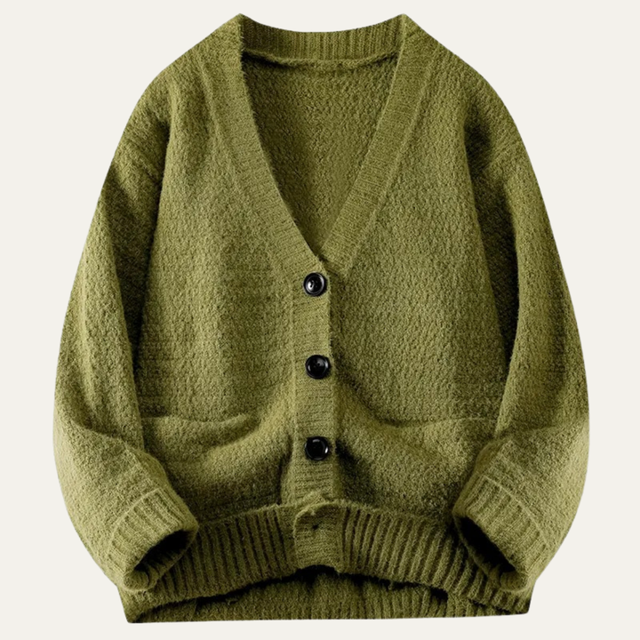 Mens Knitted Button-Up Cardigan Wool Blend Winter