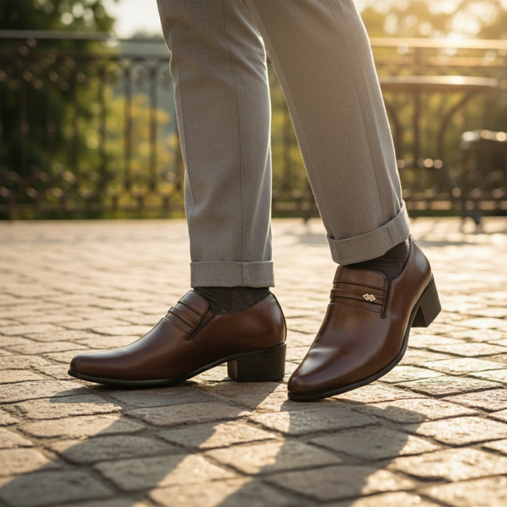 Mens Leather Dress Shoes Slip-On Cuban Heel Loafers