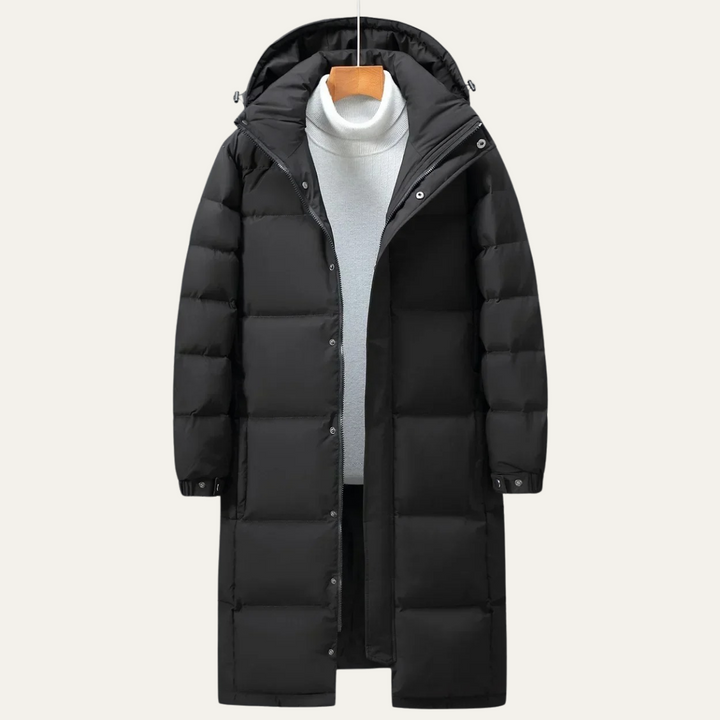 Mens Insulated Puffer Coat Long Fit Detachable Hood