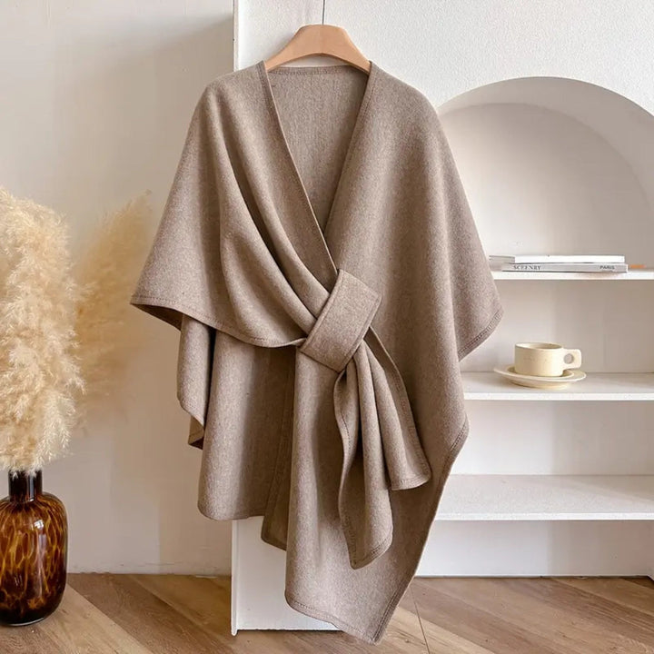 Womens Windproof Scarf Coat with Elegant Draped Fit - BritishMode