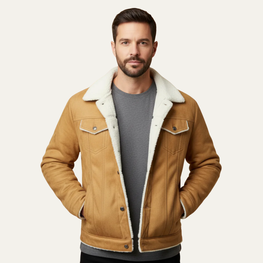 Mens Trucker Jacket Shearling Lined Classic Fit - BritishMode