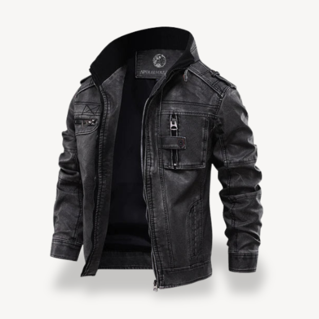 Mens Biker Jacket Faux Leather Casual Zip Front - BritishMode