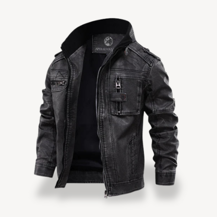 Mens Biker Jacket Faux Leather Casual Zip Front - BritishMode