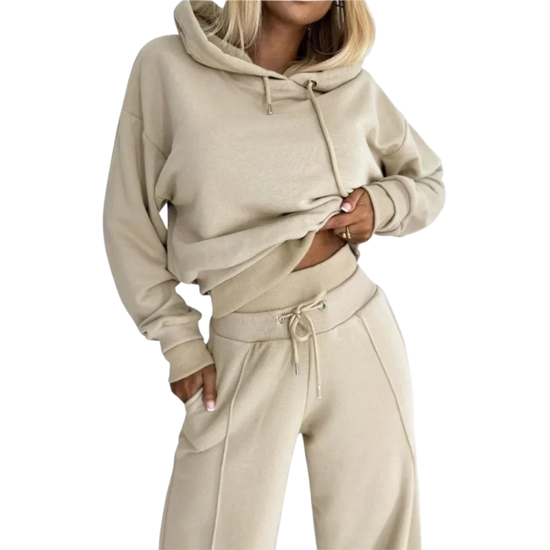 Womens Lounge Set Cotton Relaxed Fit Hoodie and Pants with Drawstring - BritishMode