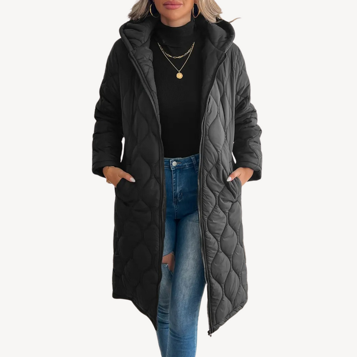 Womens Quilted Puffer Coat with Hooded Design - BritishMode