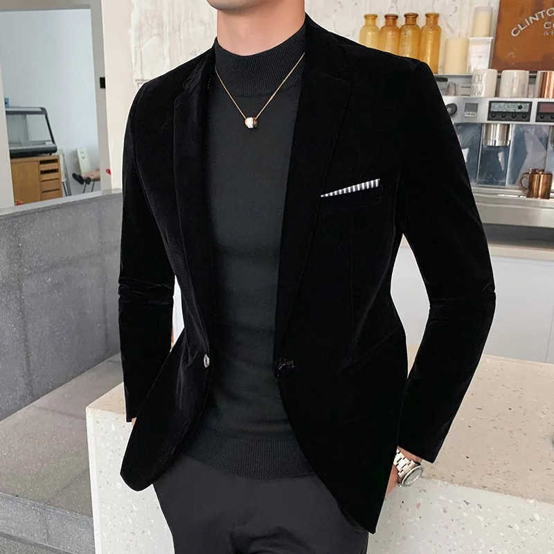 Mens Slim Fit Jacket Single Button Classic Style