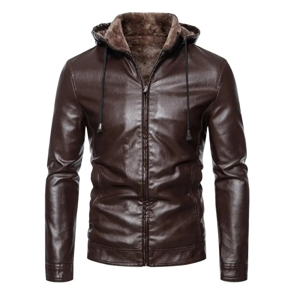 Unisex Leather Jacket with Hooded Design - BritishMode