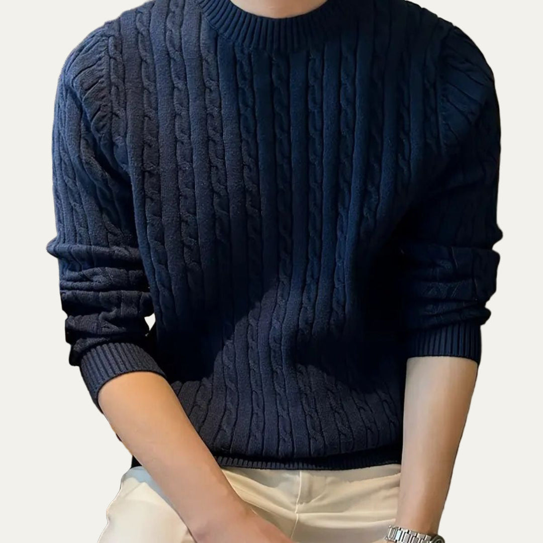 Mens Wool Cable Knit Sweater Crewneck Classic Fit