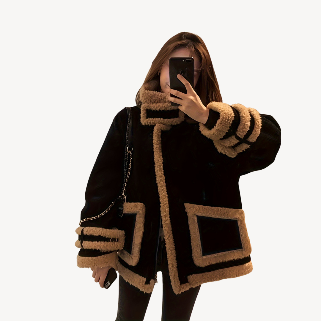 Womens Coat with Faux Fur Trimmed Collar - BritishMode