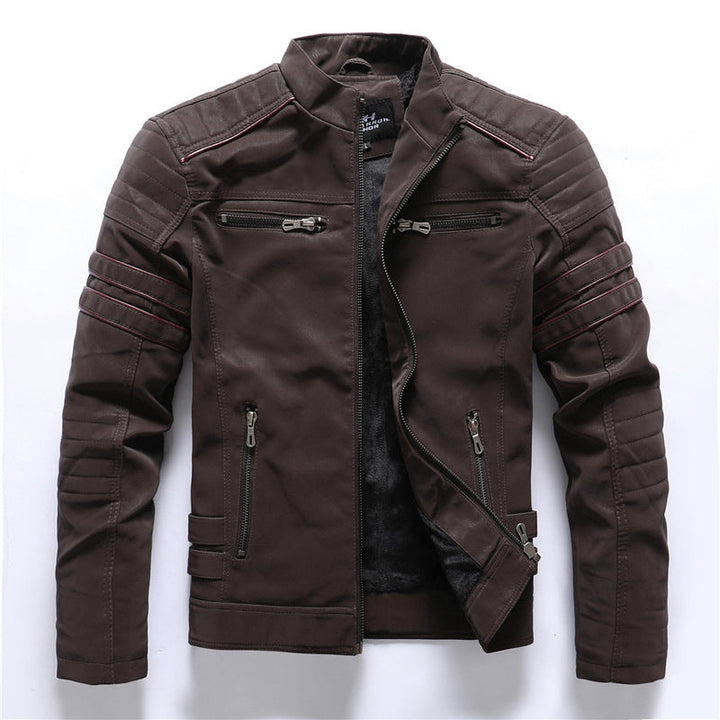 Mens Biker Jacket with Stand Collar Stylish Fit