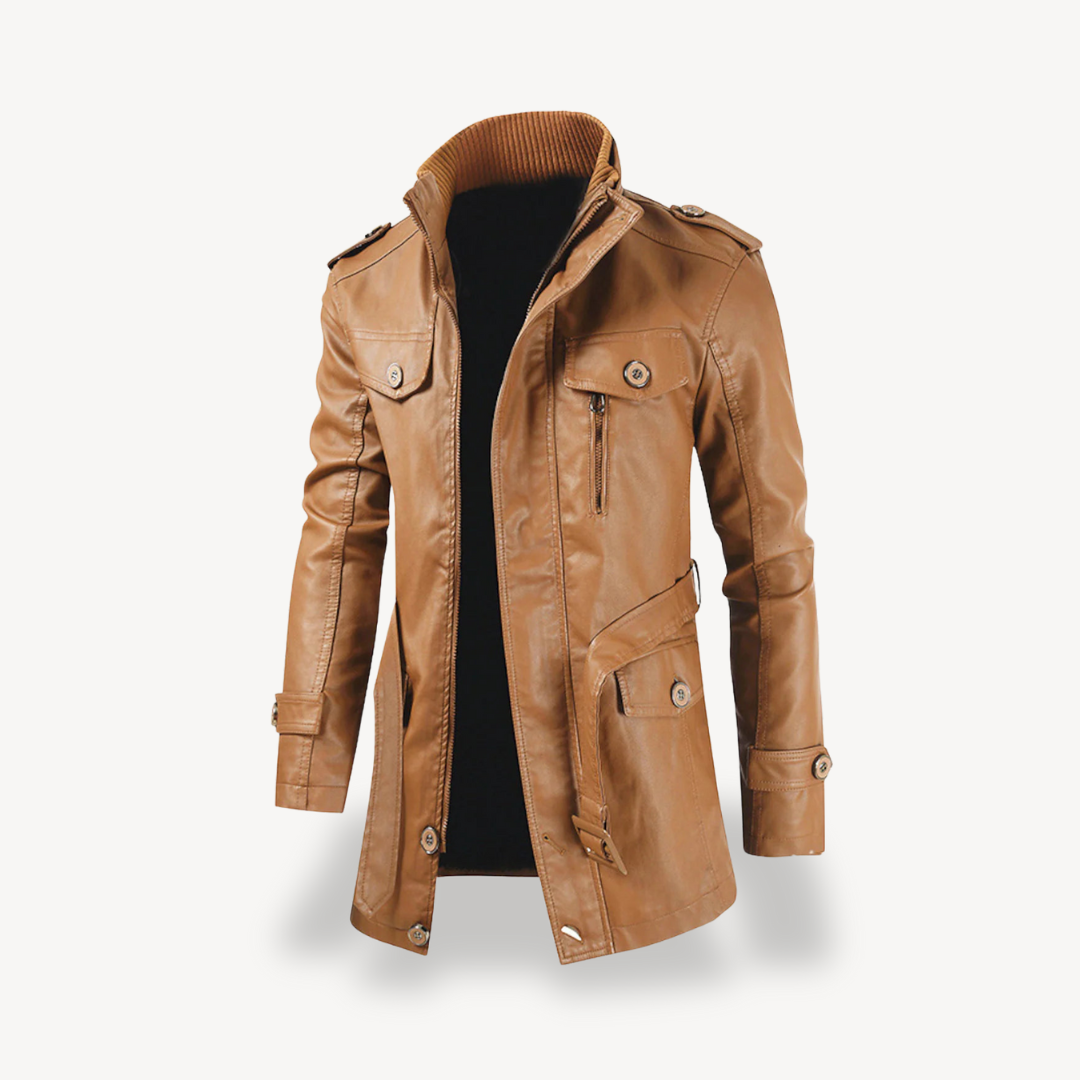Mens Faux Leather Biker Jacket Casual Zip Front - BritishMode