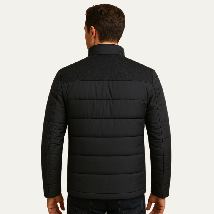 Mens Quilted Puffer Jacket Zip Front Textured Shoulders