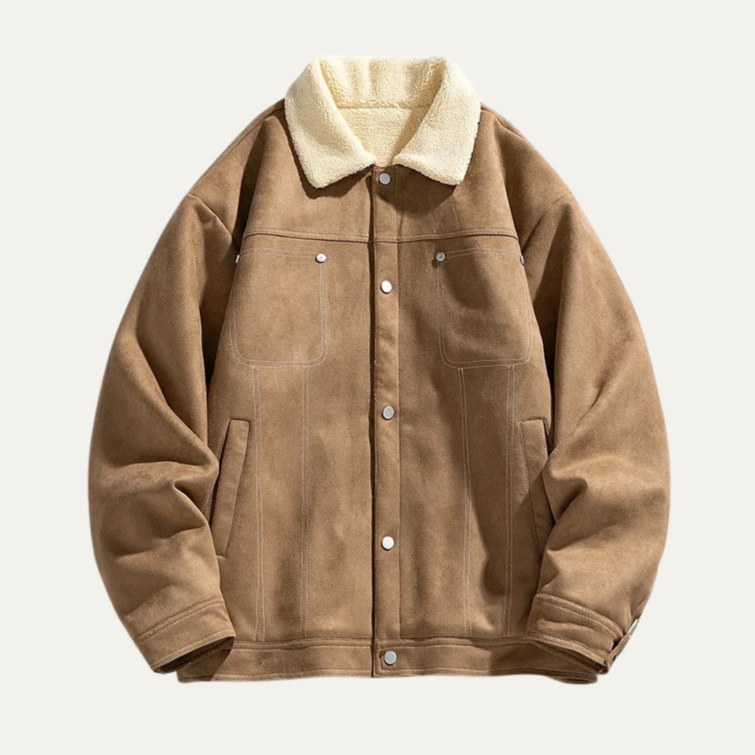 Mens Suede Jacket with Fleece Lining and Shearling Collar - BritishMode