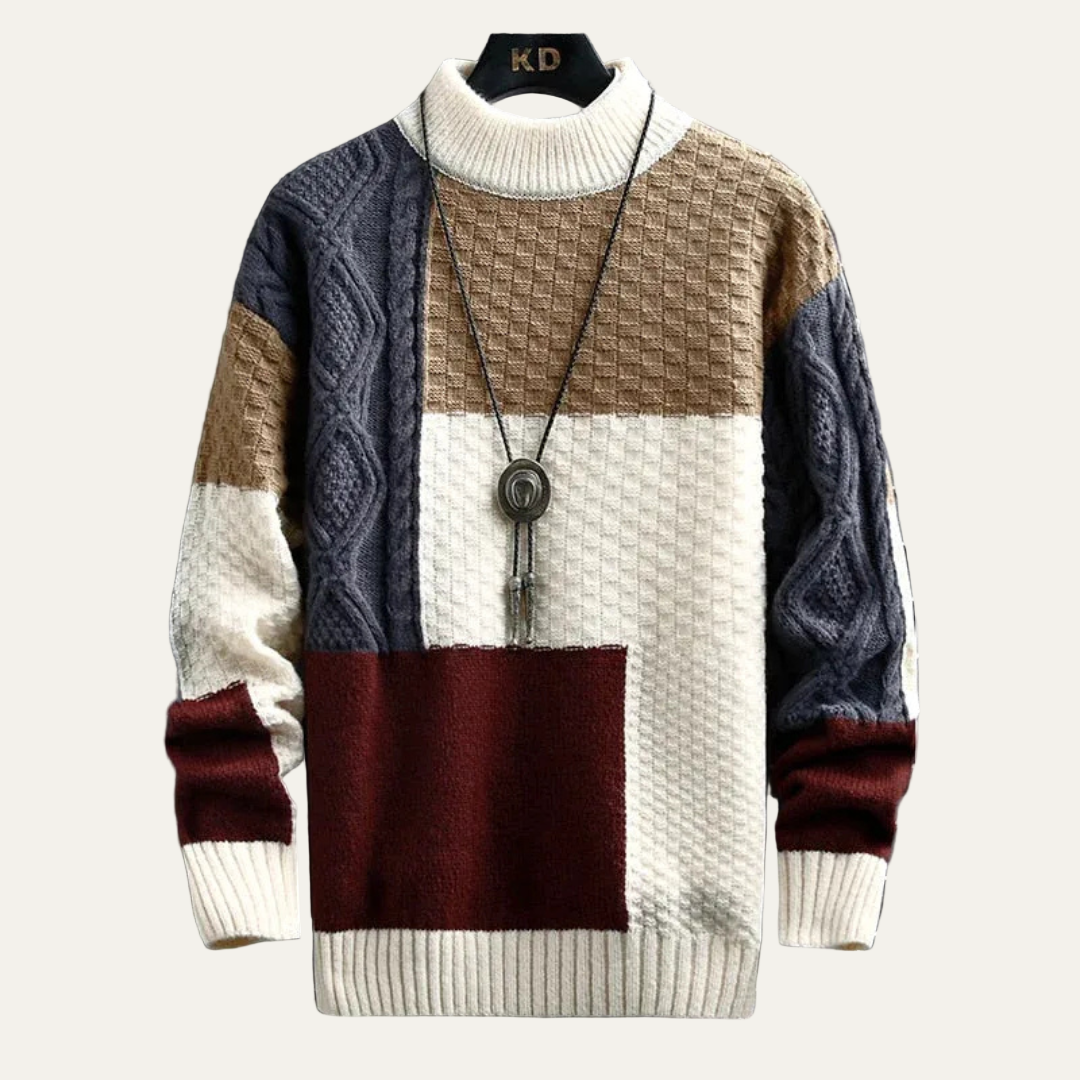 Mens Ribbed Knit Sweater with Contrast Trim
