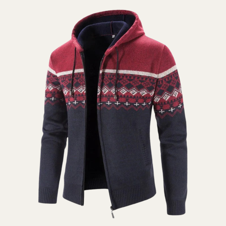 Mens Knit Hooded Zip Jacket Color Block Design - BritishMode