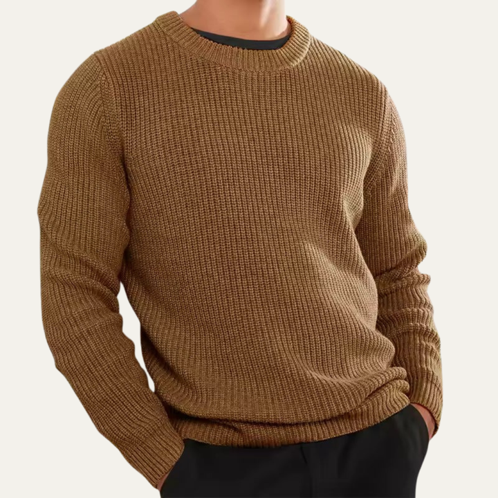 Mens Knit Sweater Wool Blend Ribbed Fit - BritishMode