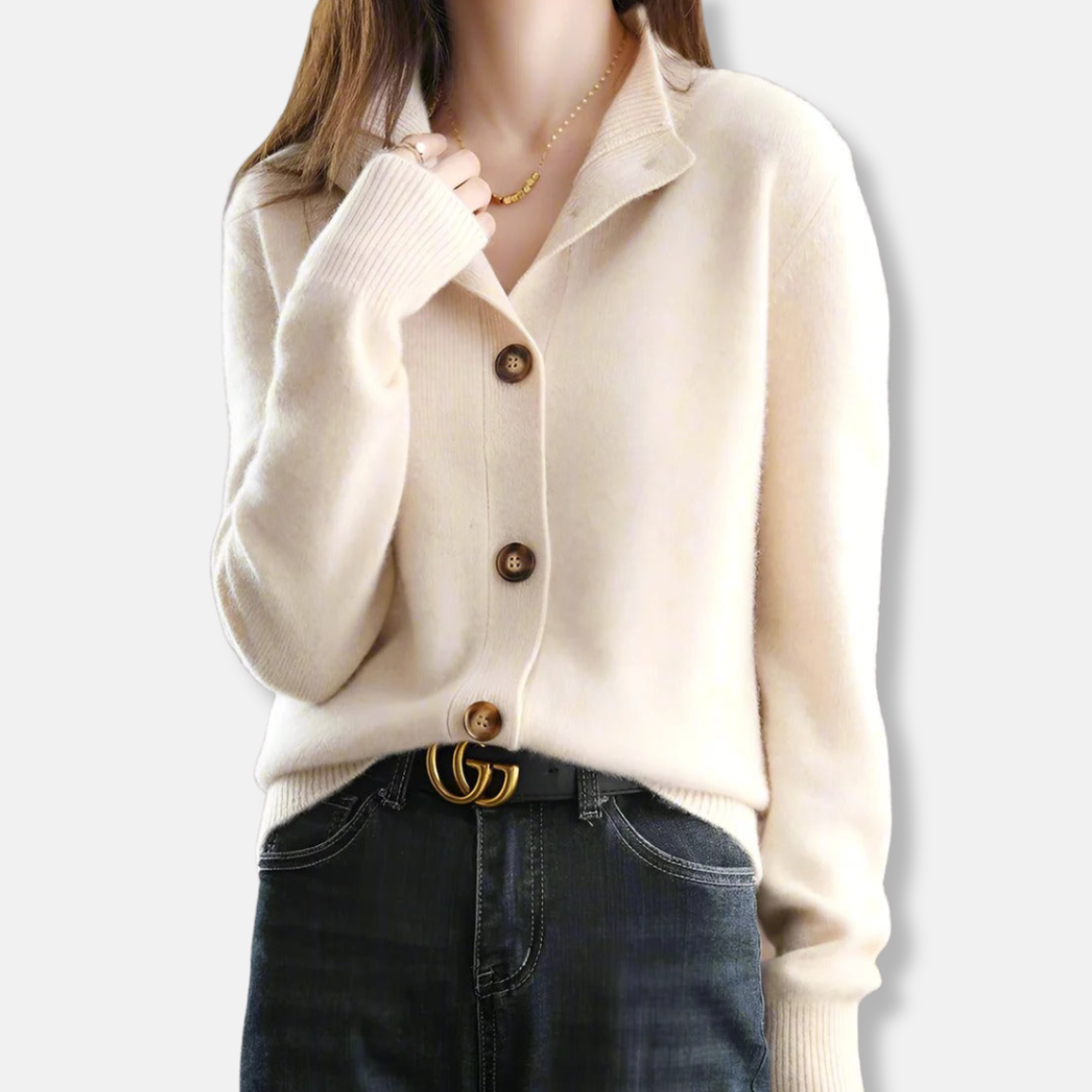 Womens Relaxed Fit Cardigan with Mock Neck and Button Front