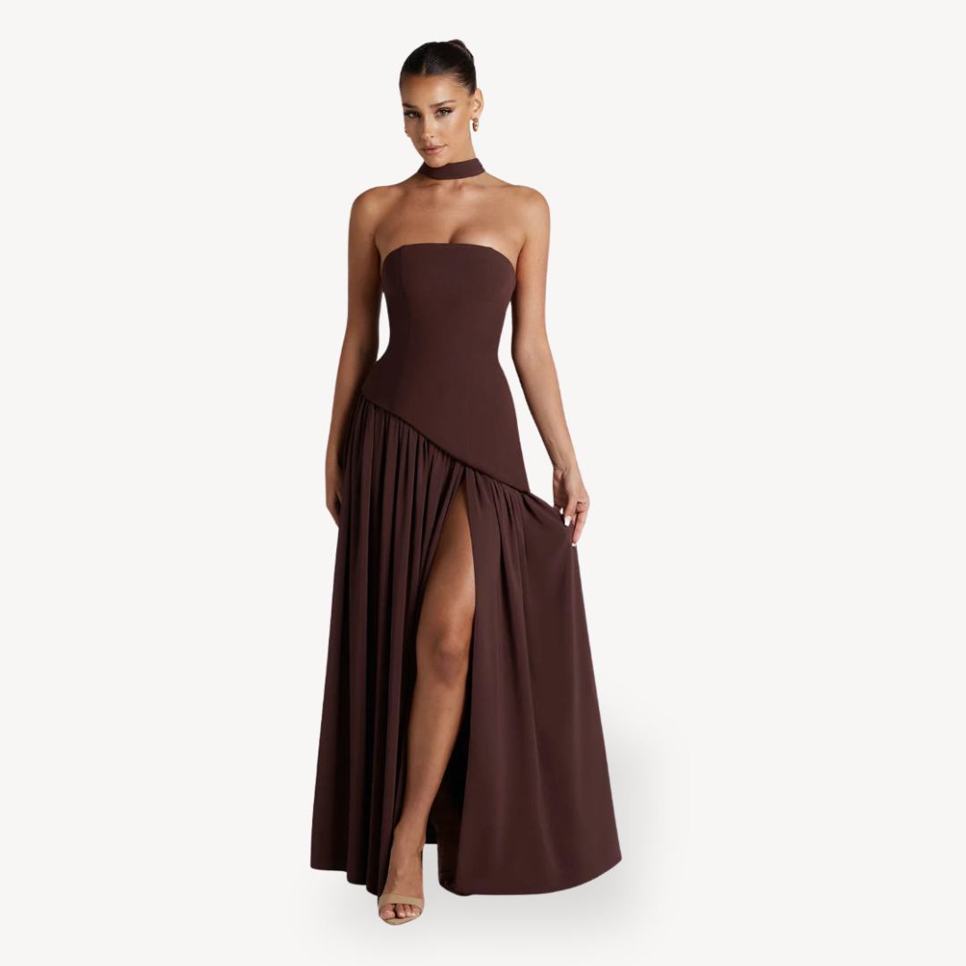 Womens Maxi Dress Strapless Slit Elegant Fit