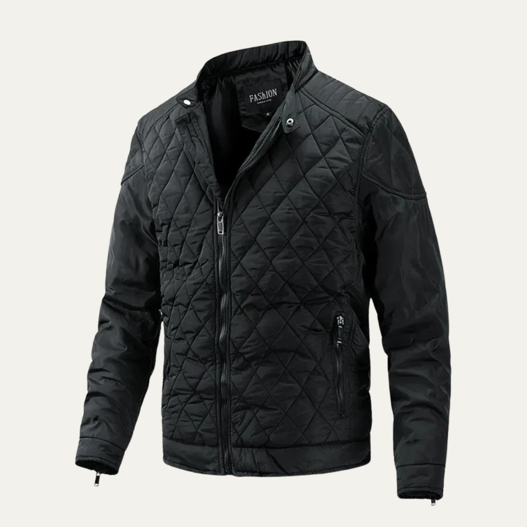 Mens Quilted Moto Jacket Diamond Pattern - BritishMode