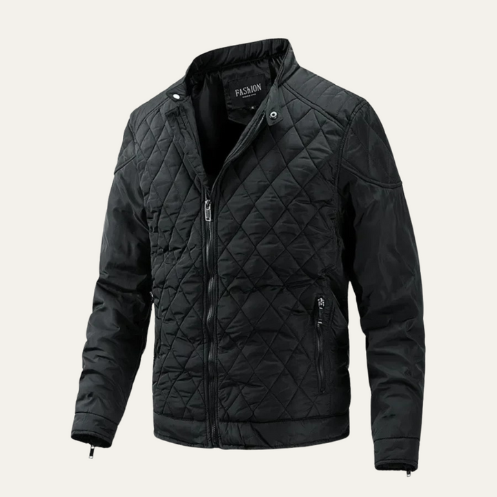 Mens Quilted Moto Jacket Diamond Pattern - BritishMode