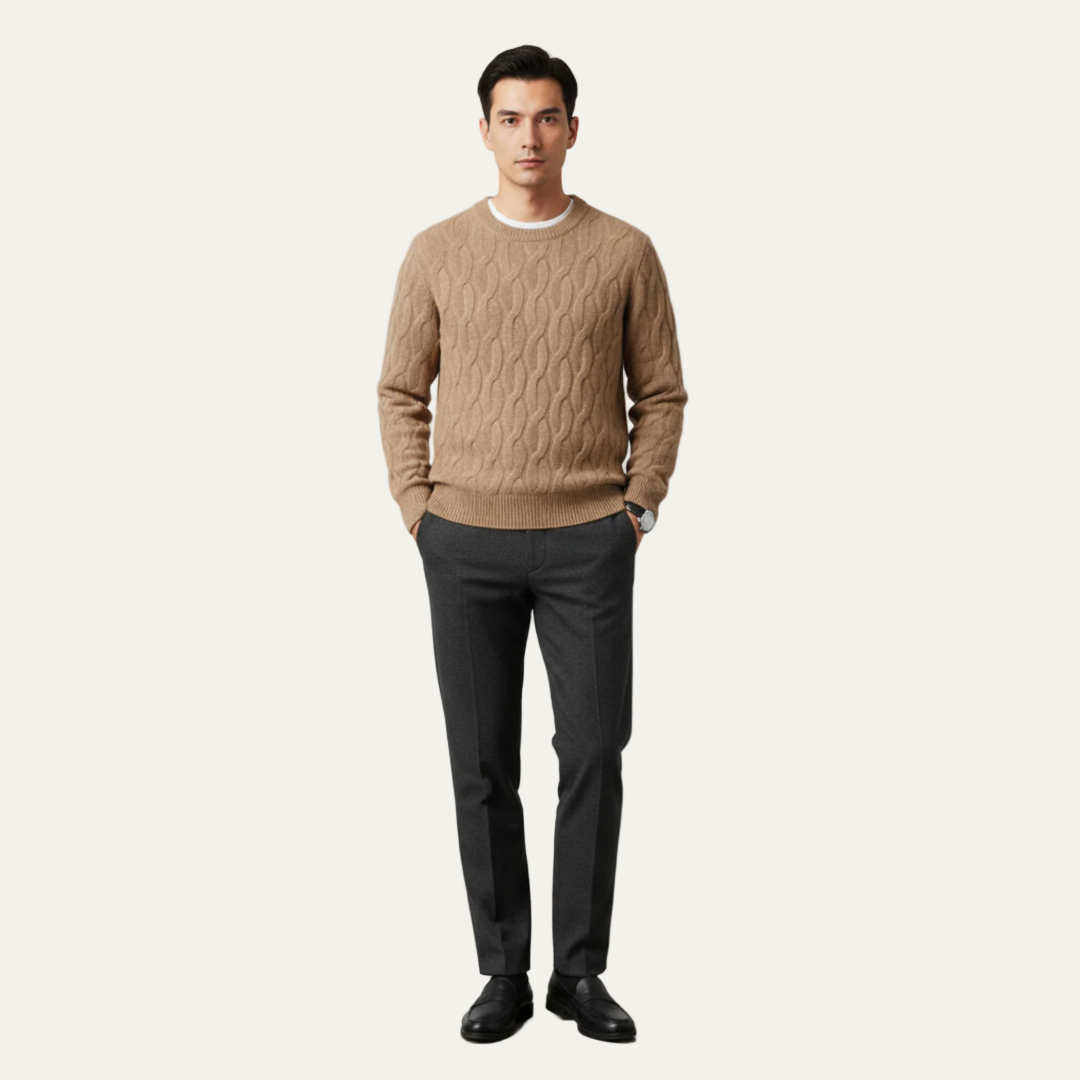 Mens Cable Knit Sweater Round Neck Classic Fit - BritishMode